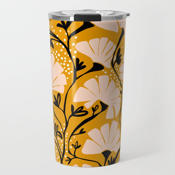 Ever blooming good vibes mustard yellow Travel Mug Gallery Image 1