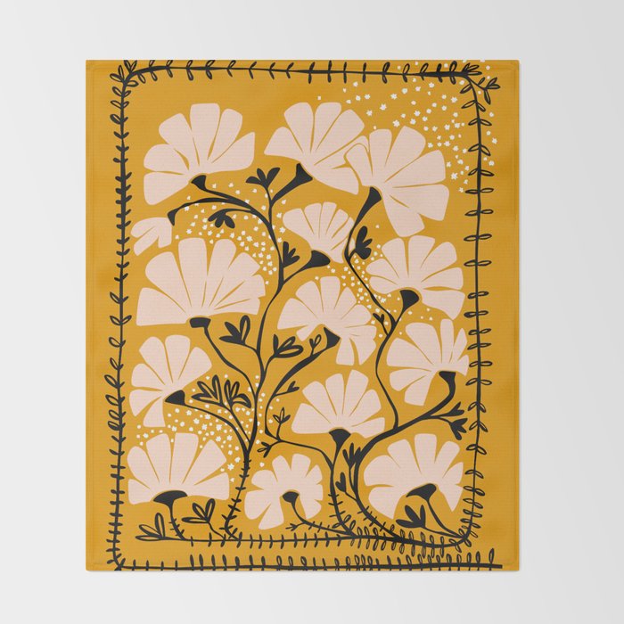 Ever blooming good vibes mustard yellow Throw Blanket Gallery Image 2