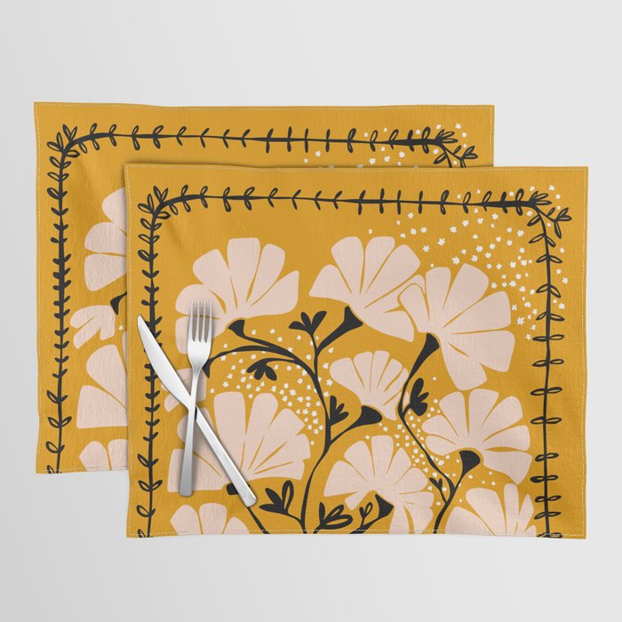 Ever blooming good vibes mustard yellow Placemat Gallery Image 1