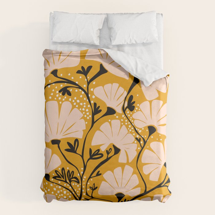 Ever blooming good vibes mustard yellow Duvet Cover Gallery Image 1