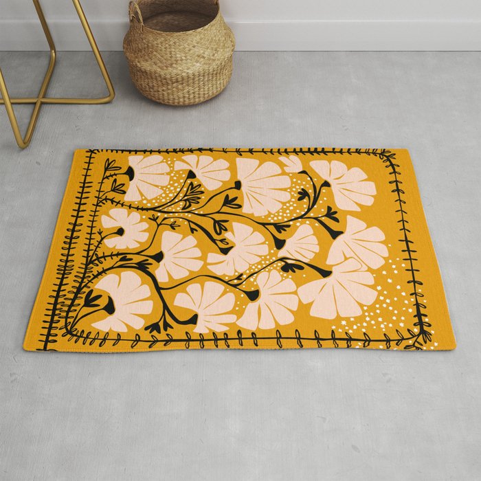 Ever blooming good vibes mustard yellow Rug Gallery Image 1
