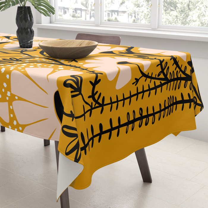 Ever blooming good vibes mustard yellow Tablecloth Gallery Image 3