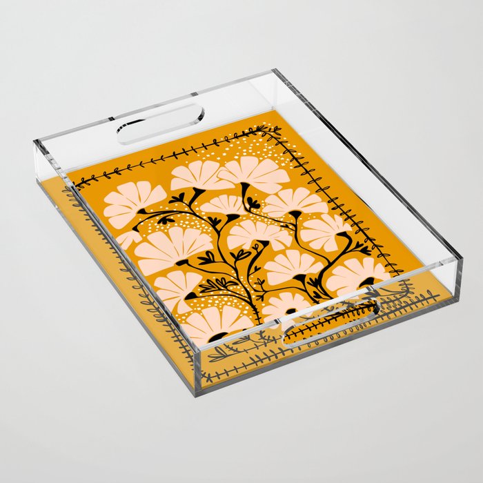 Ever blooming good vibes mustard yellow Acrylic Tray Gallery Image 1
