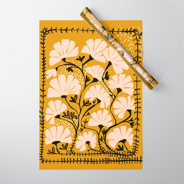 Ever blooming good vibes mustard yellow Wrapping Paper Gallery Image 1