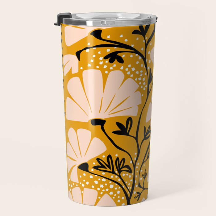Ever blooming good vibes mustard yellow Travel Mug Gallery Image 3
