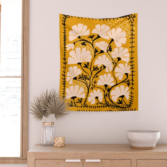 Ever blooming good vibes mustard yellow Wall Tapestry Gallery Image 2