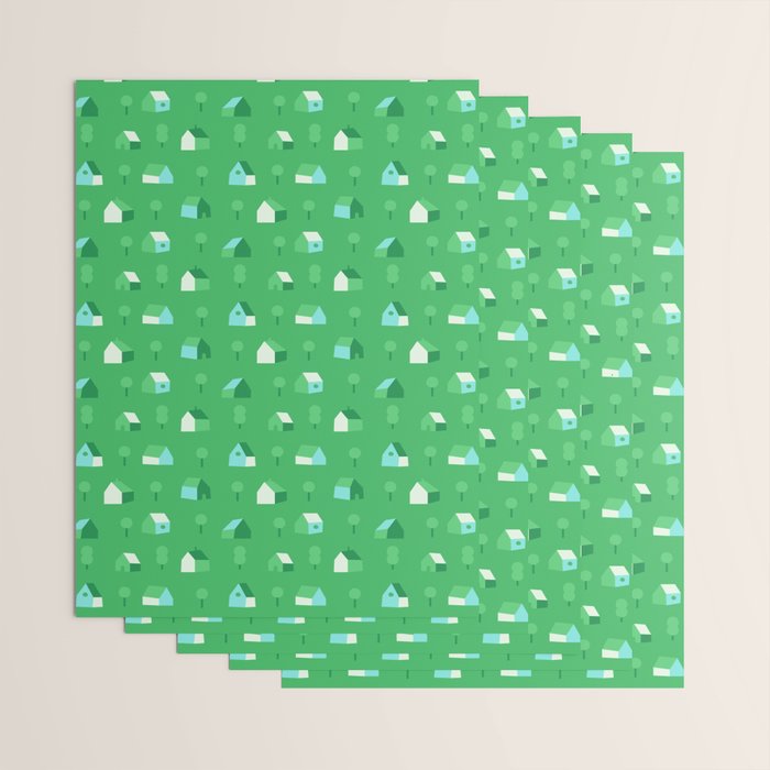 Green eco friendly house city pattern Wrapping Paper Gallery Image 3