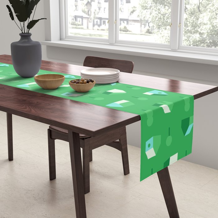 Green eco friendly house city pattern Table Runner Gallery Image 2
