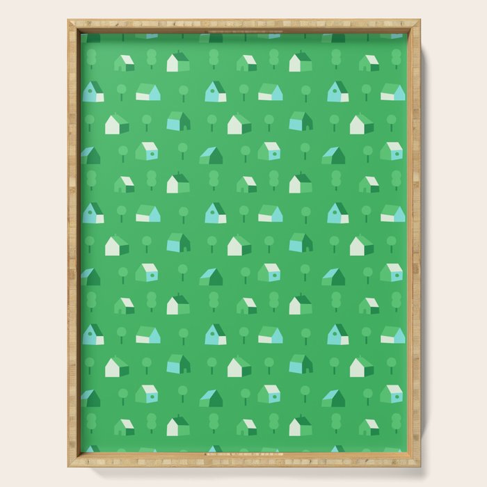 Green eco friendly house city pattern Serving Tray Gallery Image 1