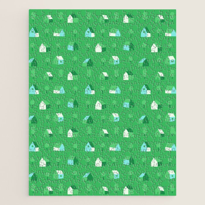 Green eco friendly house city pattern Jigsaw Puzzle Gallery Image 1
