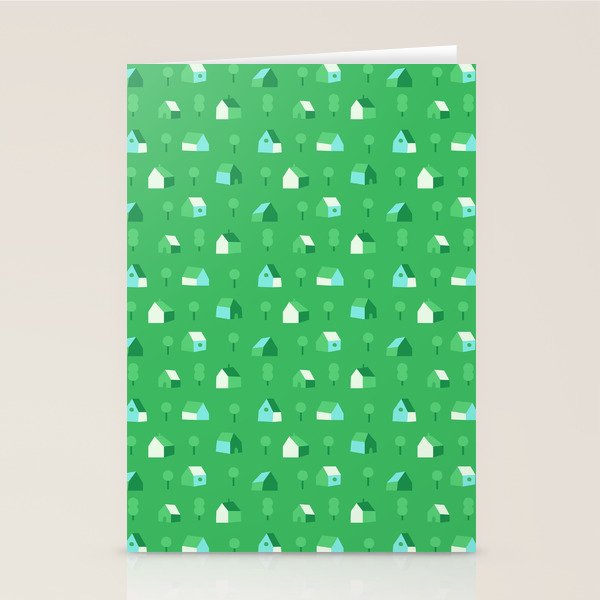 Green eco friendly house city pattern Stationery Card Gallery Image 2