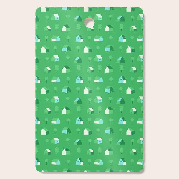Green eco friendly house city pattern Cutting Board Gallery Image 1