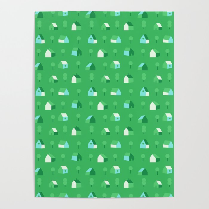 Green eco friendly house city pattern Poster Gallery Image 1