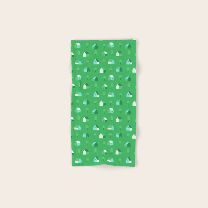 Green eco friendly house city pattern Bath Towel Gallery Image 1