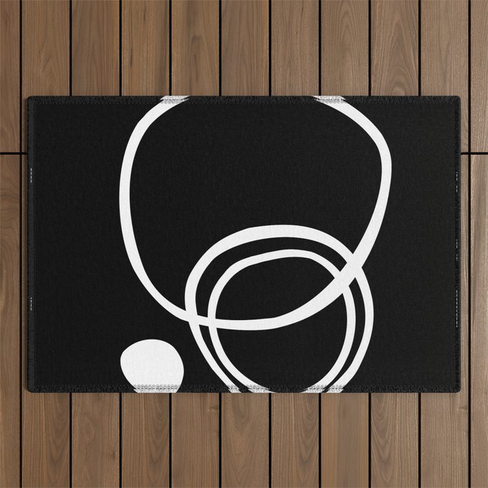 Line Art, Modern, Minimal, Black and White Outdoor Rug Gallery Image 1