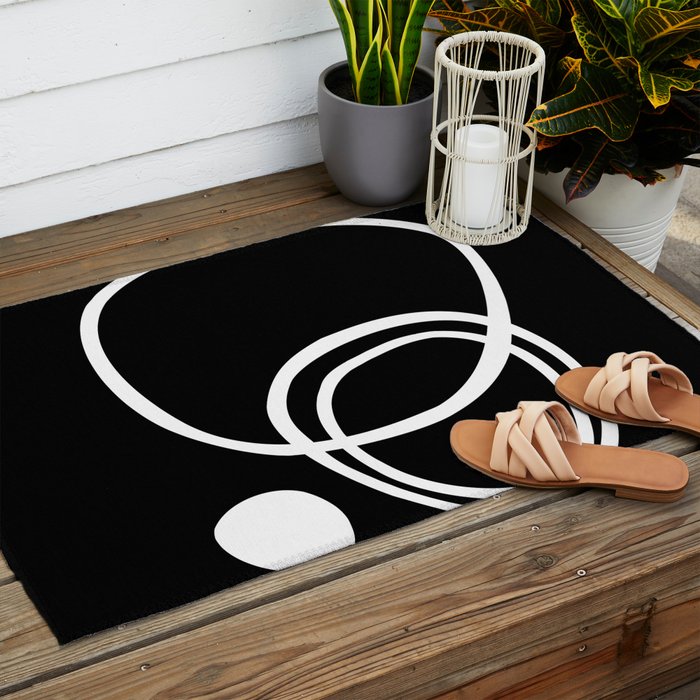 Line Art, Modern, Minimal, Black and White Outdoor Rug Gallery Image 2
