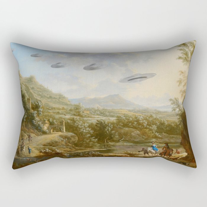 They were here all along / UFO in countryside Rectangular Pillow Gallery Image 1