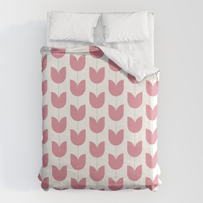 Spring Tulips VII Pink Mid Century Flowers Duvet Cover Gallery Image 1