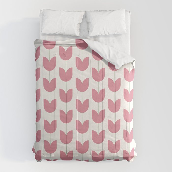 Spring Tulips VII Pink Mid Century Flowers Comforter Gallery Image 6