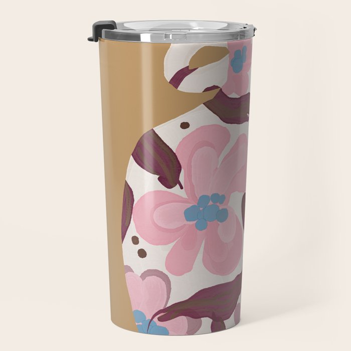 Blush Folk Floral Vase Travel Mug Gallery Image 3