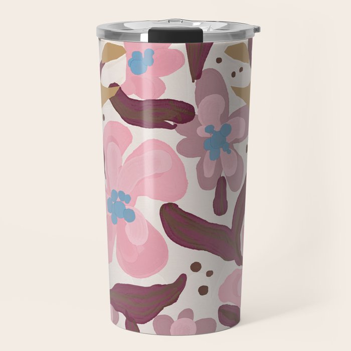 Blush Folk Floral Vase Travel Mug Gallery Image 1