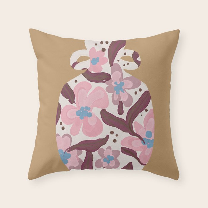 Blush Folk Floral Vase Throw Pillow Gallery Image 1