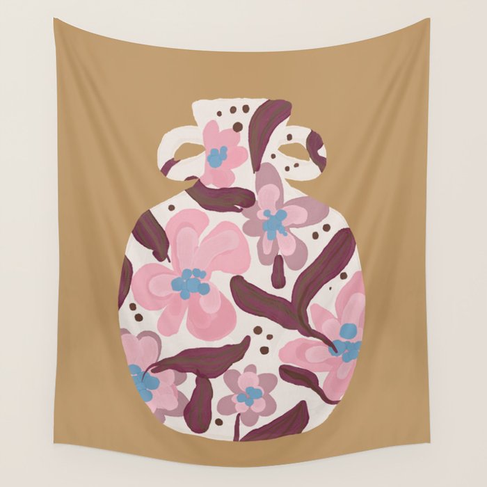 Blush Folk Floral Vase Wall Tapestry Gallery Image 4