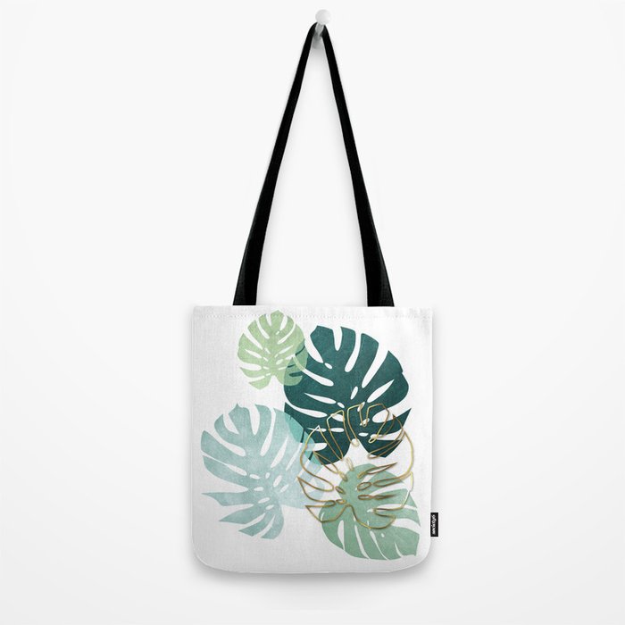 Tropical minimal / green, turquoise and gold monstera Tote Bag Gallery Image 2
