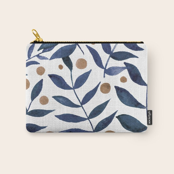 Watercolor berries and branches - indigo and beige Carry All Pouch Gallery Image 1