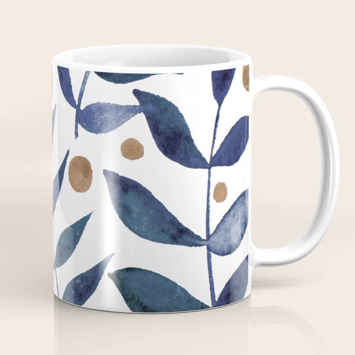 Watercolor berries and branches - indigo and beige Coffee Mug Gallery Image 1