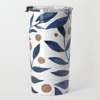 Watercolor berries and branches - indigo and beige Travel Mug Gallery Image 3