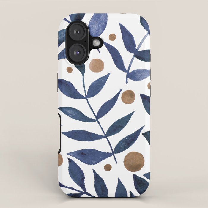 Watercolor berries and branches - indigo and beige iPhone Case Gallery Image 1
