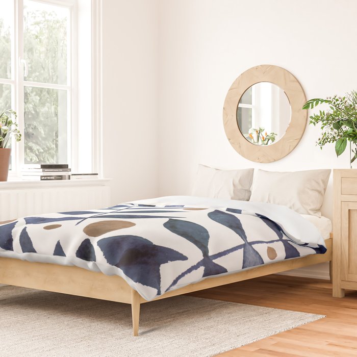 Watercolor berries and branches - indigo and beige Duvet Cover Gallery Image 2