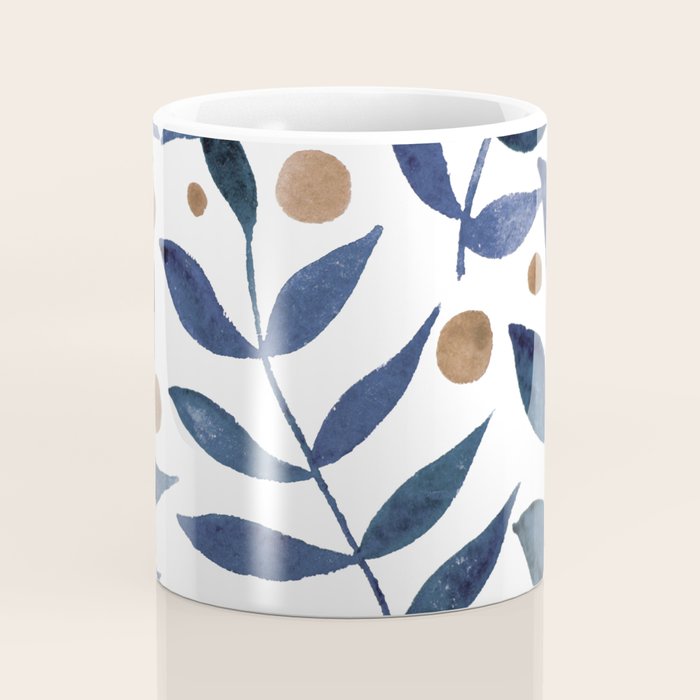 Watercolor berries and branches - indigo and beige Coffee Mug Gallery Image 4