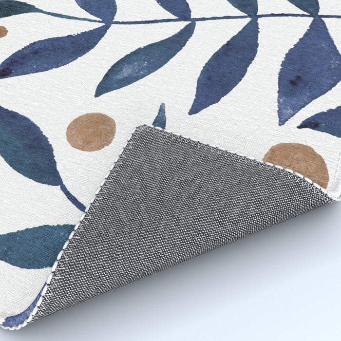 Watercolor berries and branches - indigo and beige Rug Gallery Image 4
