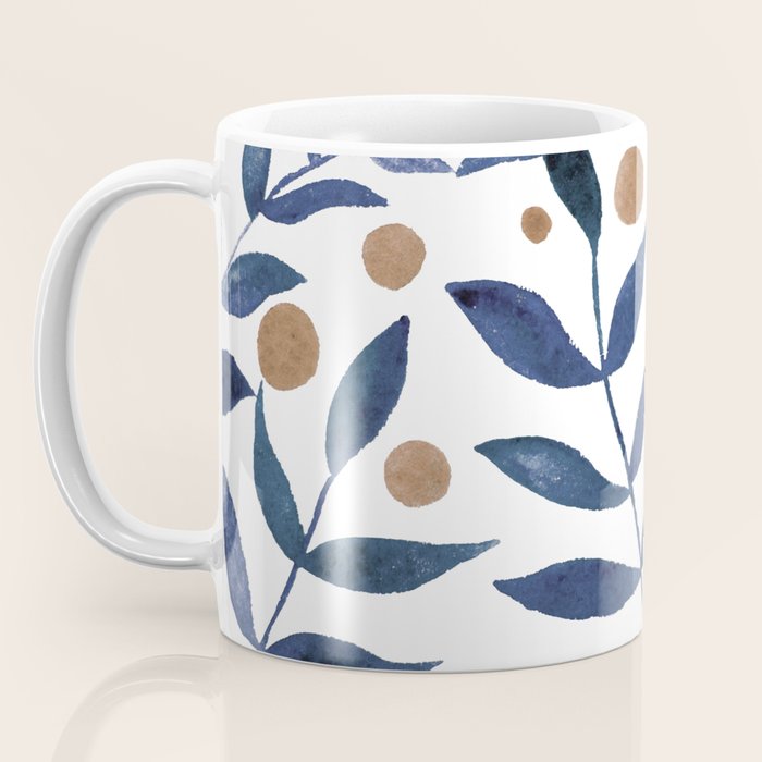 Watercolor berries and branches - indigo and beige Coffee Mug Gallery Image 3
