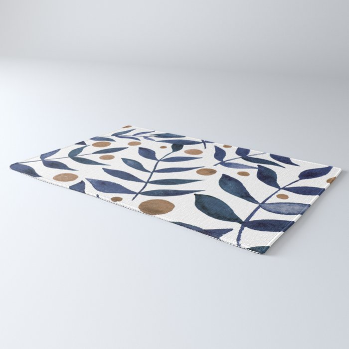 Watercolor berries and branches - indigo and beige Rug Gallery Image 3