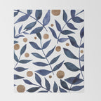 Watercolor berries and branches - indigo and beige Throw Blanket Gallery Image 2
