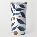 Watercolor berries and branches - indigo and beige Travel Mug Gallery Image 2
