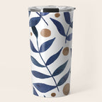 Watercolor berries and branches - indigo and beige Travel Mug Gallery Image 1