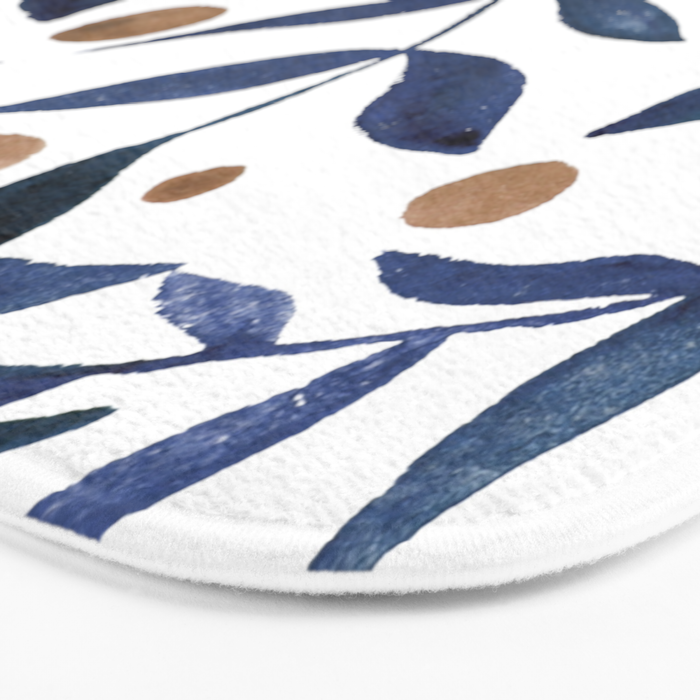 Watercolor berries and branches - indigo and beige Bath Mat Gallery Image 3