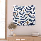 Watercolor berries and branches - indigo and beige Wall Tapestry Gallery Image 2