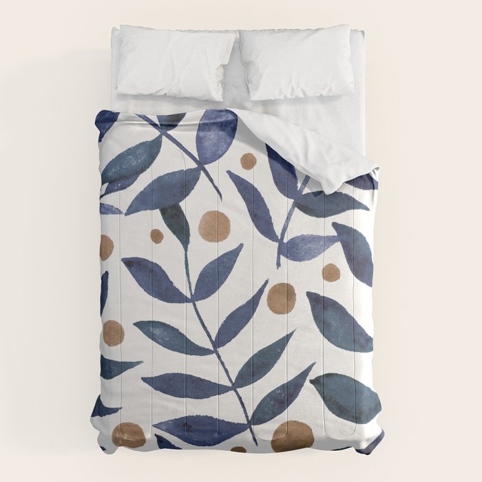 Watercolor berries and branches - indigo and beige Comforter Gallery Image 1