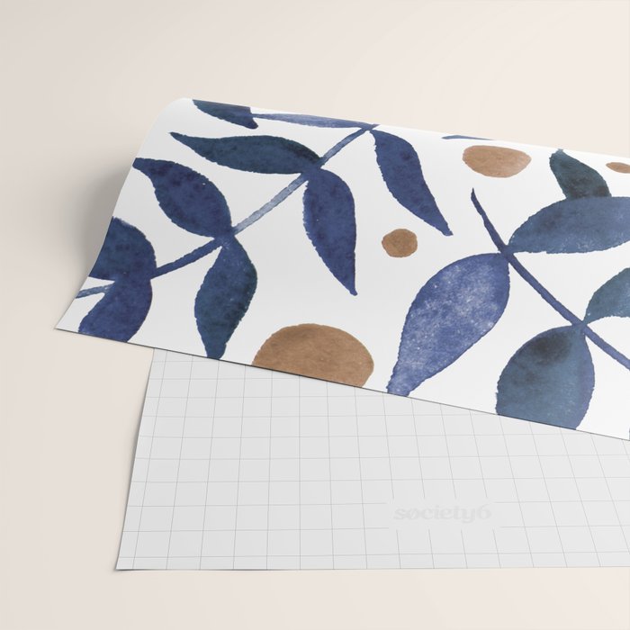 Watercolor berries and branches - indigo and beige Wrapping Paper Gallery Image 2