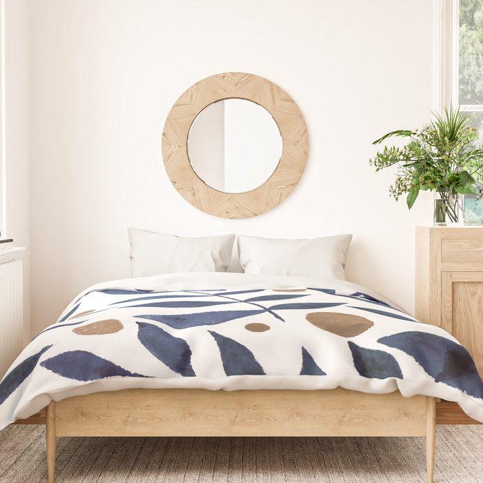 Watercolor berries and branches - indigo and beige Duvet Cover Gallery Image 3
