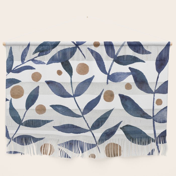 Watercolor berries and branches - indigo and beige Wall Hanging Gallery Image 1