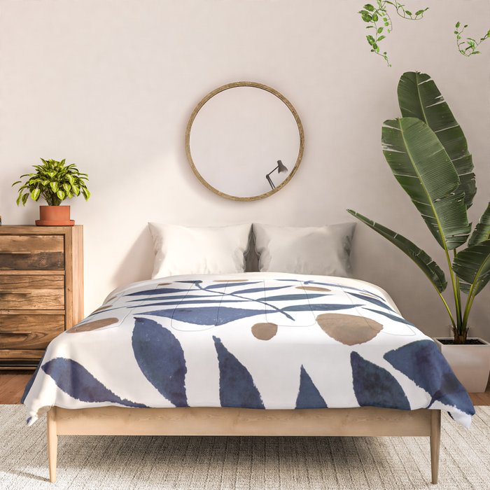 Watercolor berries and branches - indigo and beige Comforter Gallery Image 3
