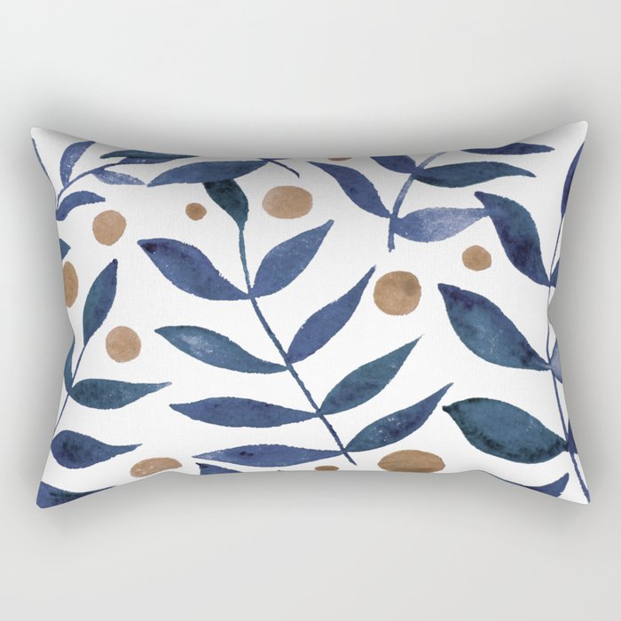 Watercolor berries and branches - indigo and beige Rectangular Pillow Gallery Image 1