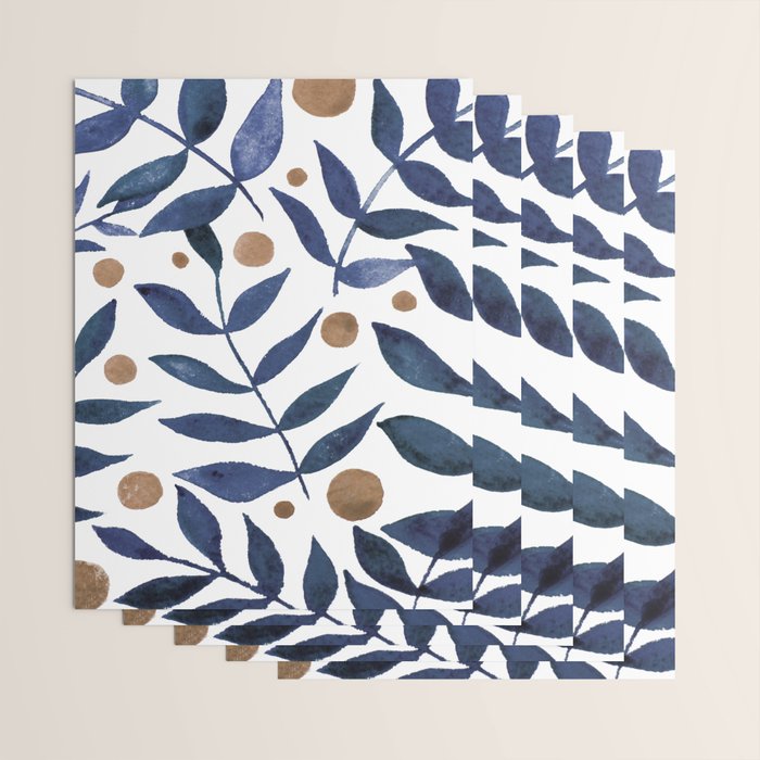 Watercolor berries and branches - indigo and beige Wrapping Paper Gallery Image 3