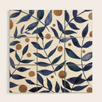 Watercolor berries and branches - indigo and beige Wood Wall Art Gallery Image 1
